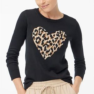 J. Crew Leopard-heart Teddie sweater, Size Medium, NWT